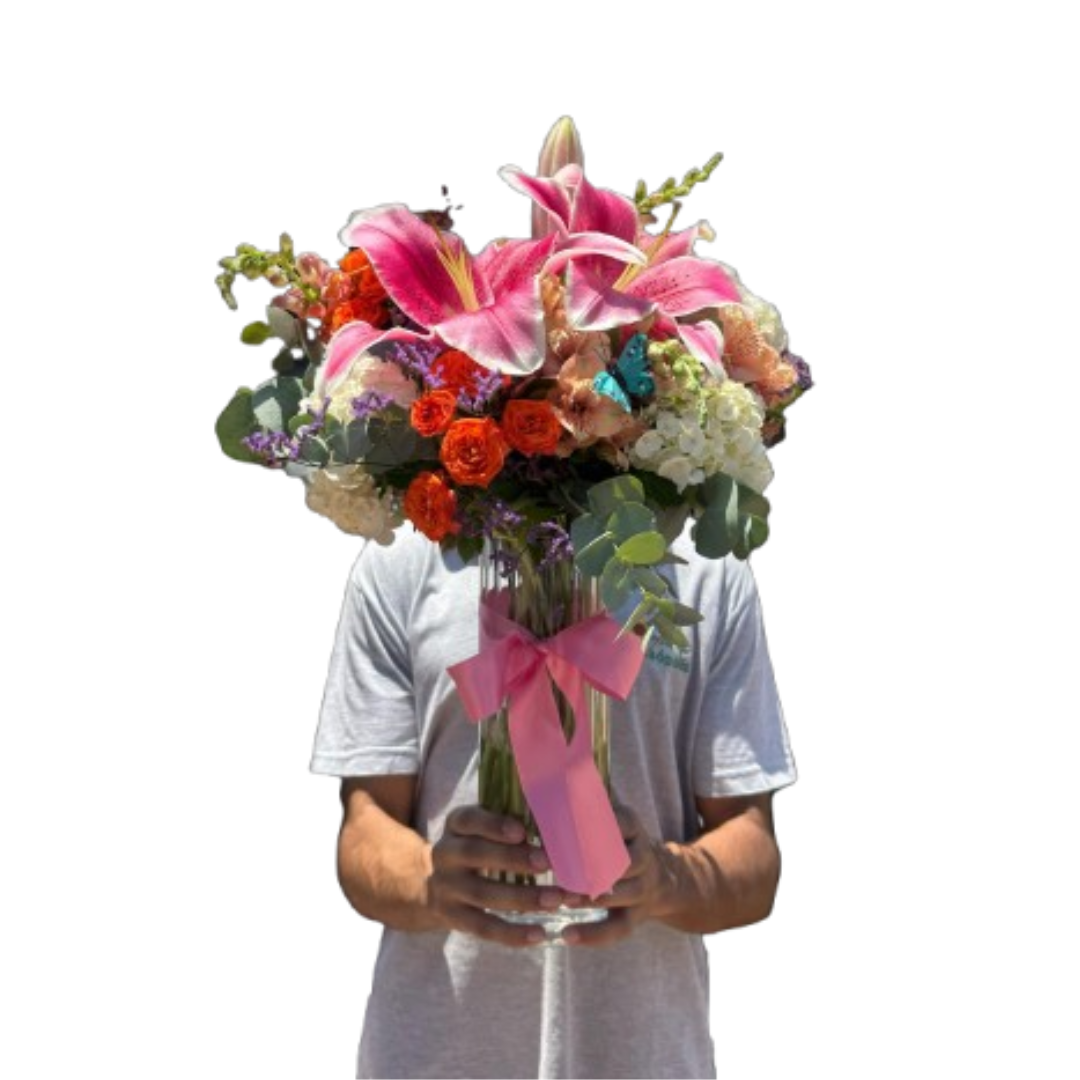 Buqu� de flores mistas no Vaso de vidro